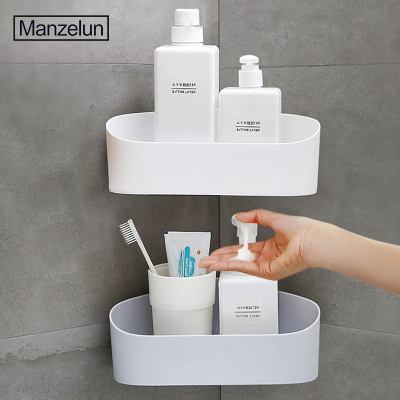 Bathroom Coner Storage Shelf Kitchen Rack Seasoning Organizer Single Layer Self-adhesive Wall Mount Holder Home Storage Decor (2)