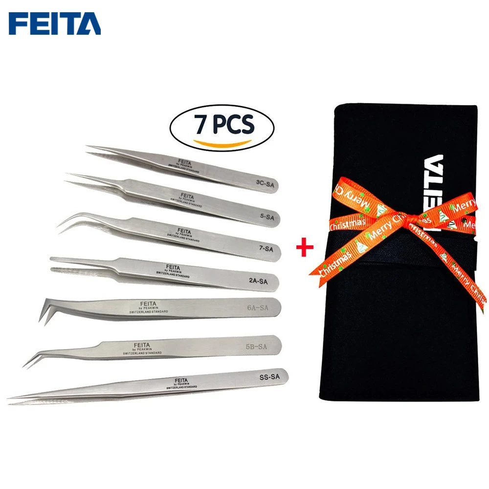 

Free shipping 7pcs/set high quality Switzerland ST Serie Stainless steel tweezers Antistatic ESD Silver Stainless steel tweezers