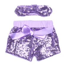 Персиковые шорты блестящие с пайетками для маленьких девочек и перскивая регулируюмая повязка на голову такого же оттенка. Детский комплект для девочек на день рождения шорты с пайетками РАСПРОДАЖА