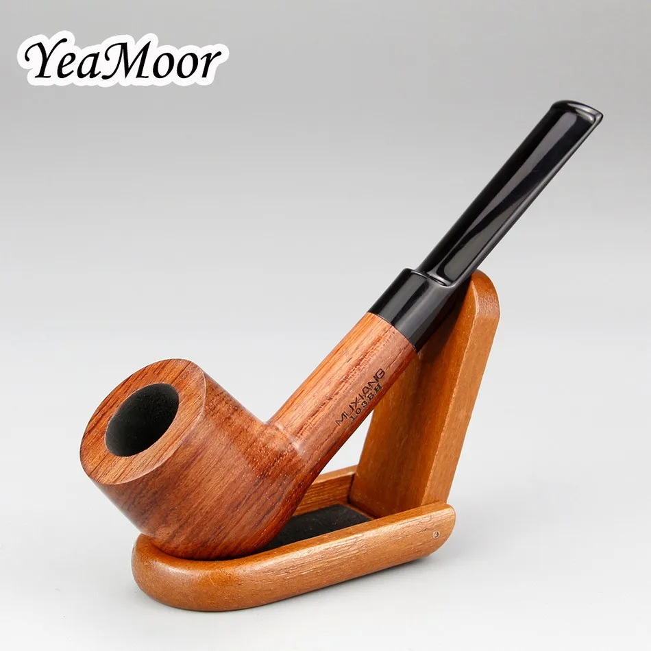 Classic Rosewood Smoking Pipe with Wood Holder 9mm filter Wooden Pipe Straight Tobacco Pipe 10 tools free - Цвет: Pipe and Stand