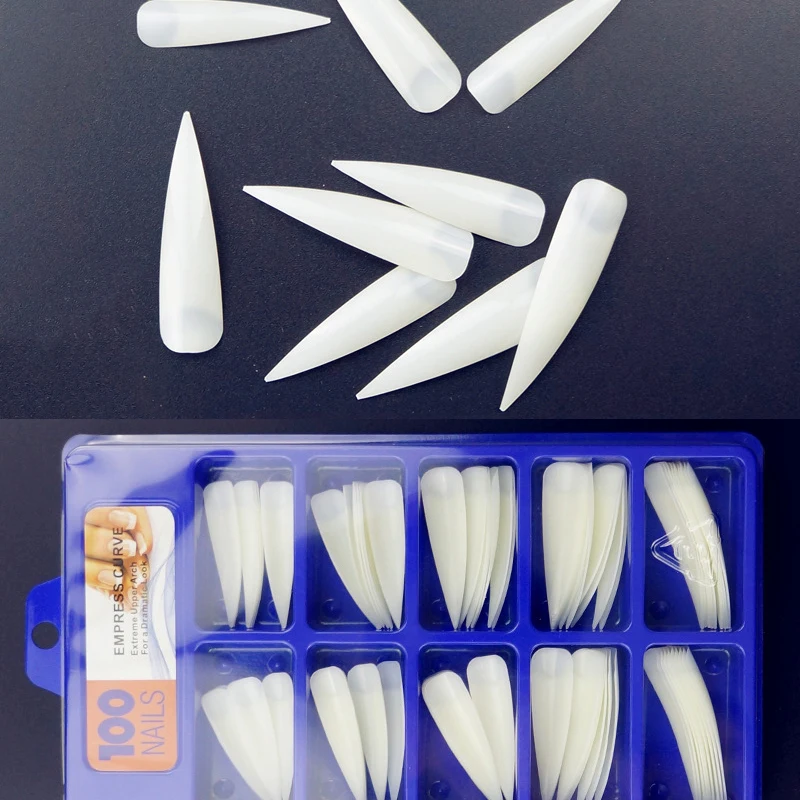 

MAFANAILS 100 PCS Stiletto False Nails Natural Half Acrylic Nail Tips 10 sizes Nail Art Tips Artificial Half Coverage Fake Nails