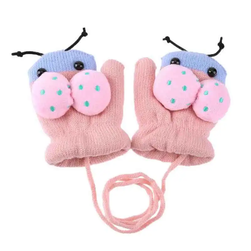 

DE161 Winter Warm Baby Gloves Thicken Boys Girls Knitted Gloves with Rope Cartoon Ski Toddler Knitting Mittens Kids Full Finger