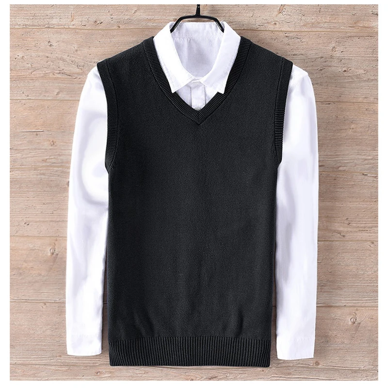 100% Cotton High quality Male knitting vest Mens V neck sleeveless ...