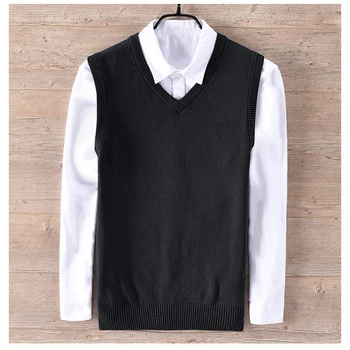 

100% Cotton High quality Male knitting vest Mens V-neck sleeveless sweaters casual mens solid color vest fashion slim mens tops