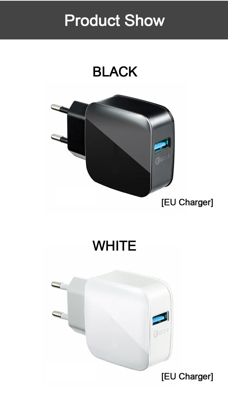 QC3.0 Mobile Phone Charger EU US Adapter Plug 5V3A Fast Charging For Universal Smart Phone usb Quick Charge 3.0 Travel Wall (12)