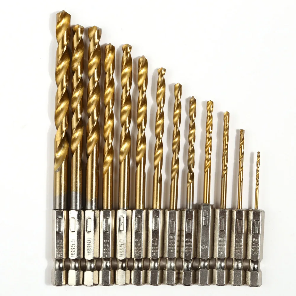 13pcs Hex Shank Titanium Coated Twist Drill bit 1.5 6.5mm for Metal