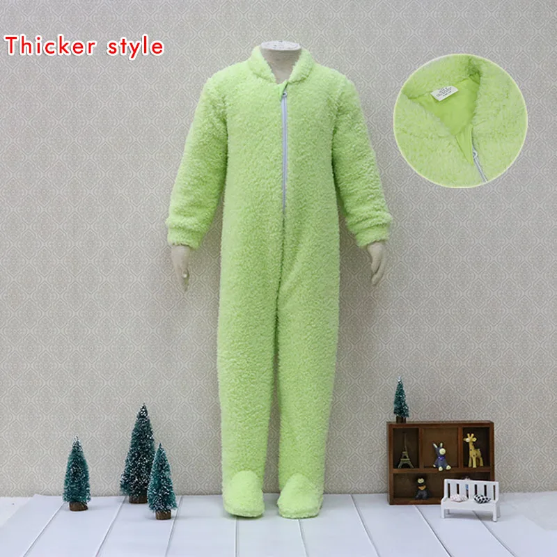 Двусторонний фланелевый комбинезон; детские пижамы; детская теплая одежда на молнии для маленьких мальчиков; Рождественская одежда - Цвет: Thicker style-green