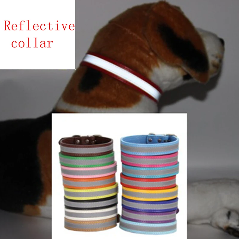 

New Dog Pet Reflective Collar PU Leather Belt Solid Soft Colorful Collar Suitable For Small Medium Dogs Neck Strap Adjustable