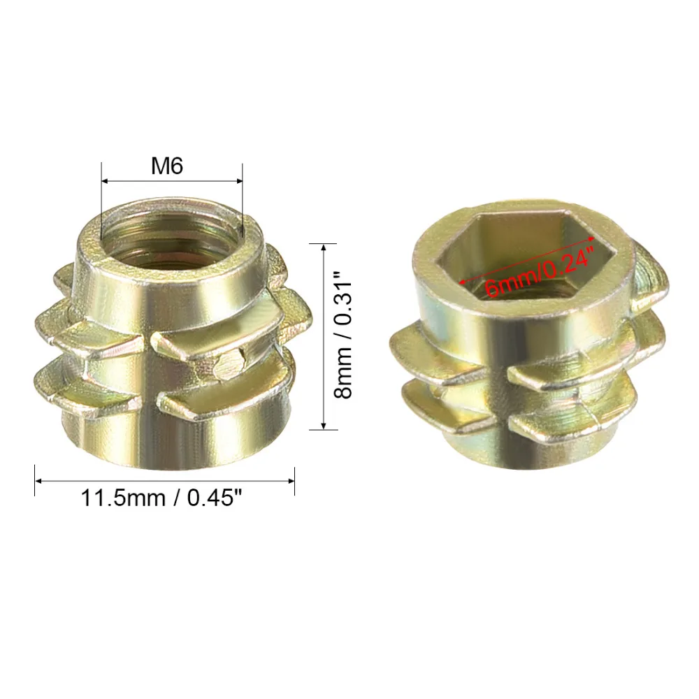 Uxcell Лидер продаж 20 шт./лот M4 M5 M6 резьбовые вставные гайки шестигранные цинковые мебельные гайки бронзовый тон