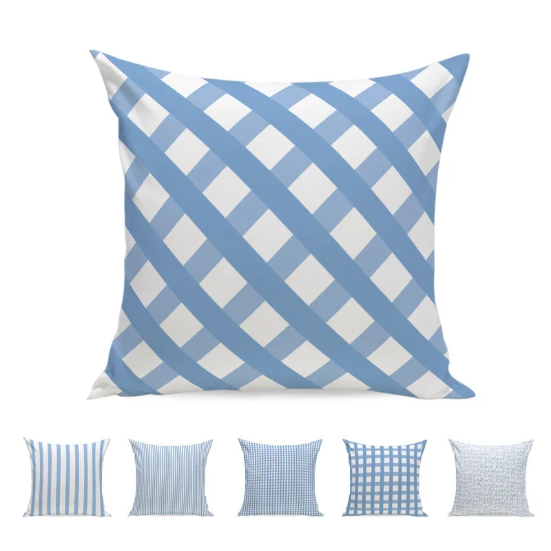 

45x45cm/17.7x17.7'' Ocean Blue Lattice Plaid Concise Modern Style Cotton Sofa Car Seat Pillowcase Cushion Cover Home Decor