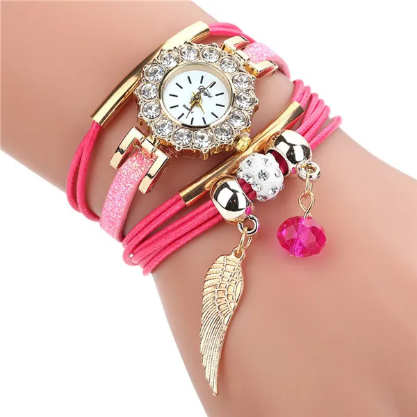 Бренд, новые часы для женщин, Цветок, Популярные кварцевые часы, роскошный браслет, женское платье, подарок, цветок, драгоценный камень, наручные часы# W - Цвет: Розовый