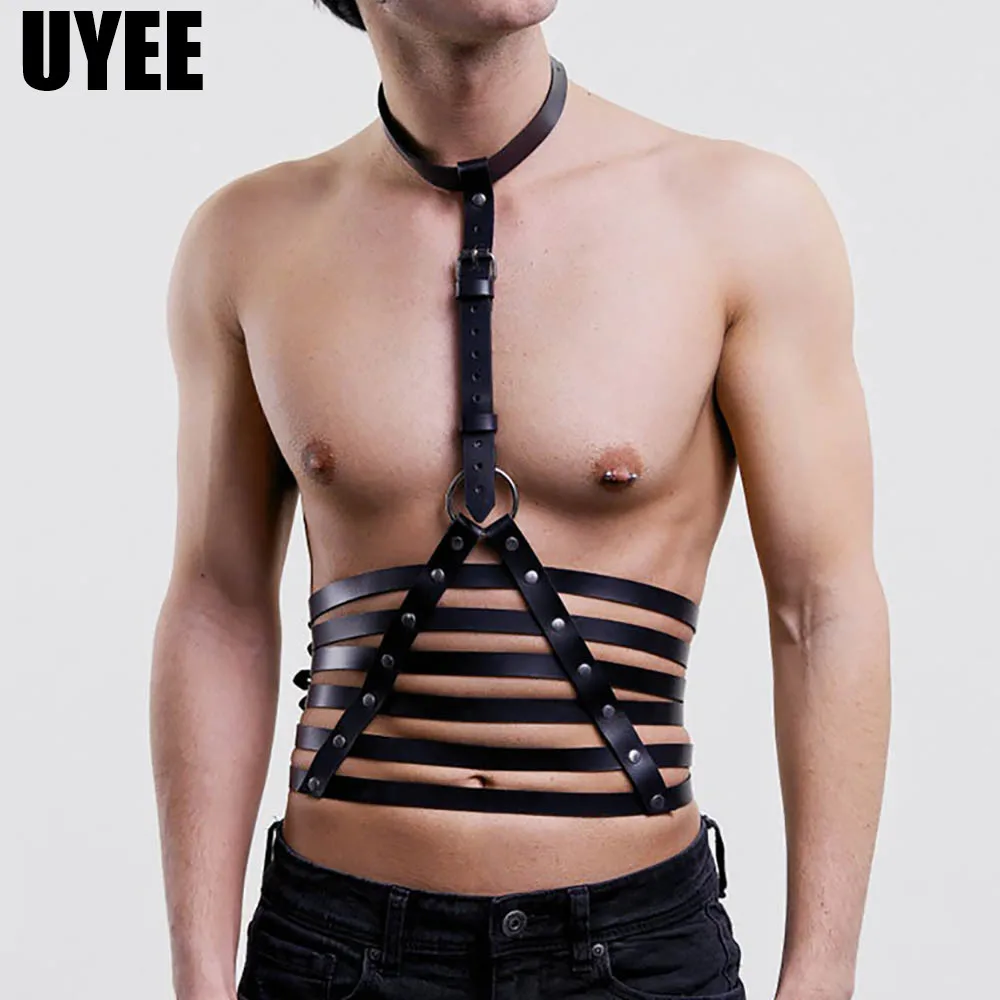 

UYEE Men Belt Leather Harness Belts Lingerie Suspender Body Harness Male Stockings Adjustable Underwear Gothic Punk Rave Bondage