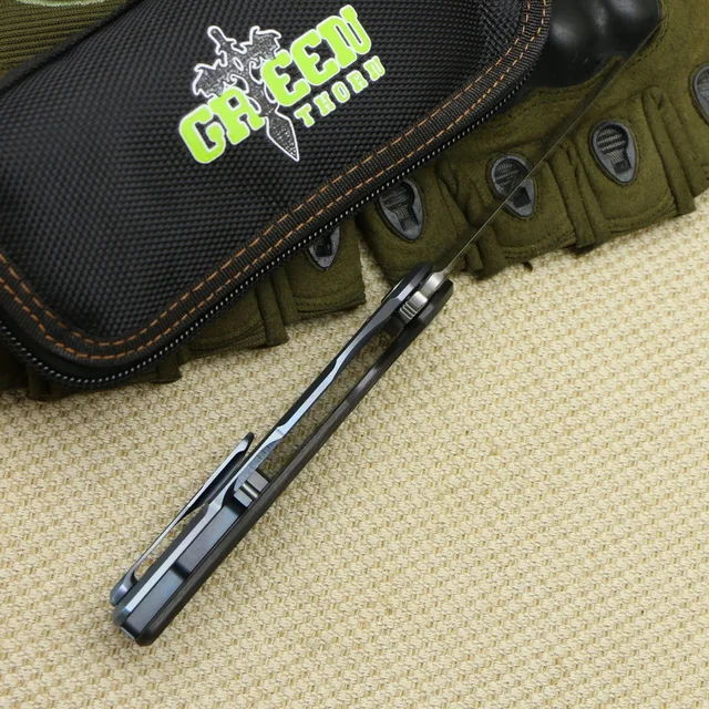 Green thorn custom F95 HATI folding knife carbon fiber 3D TC4 titanium handle camping outdoor fruit knife tactics EDC tools