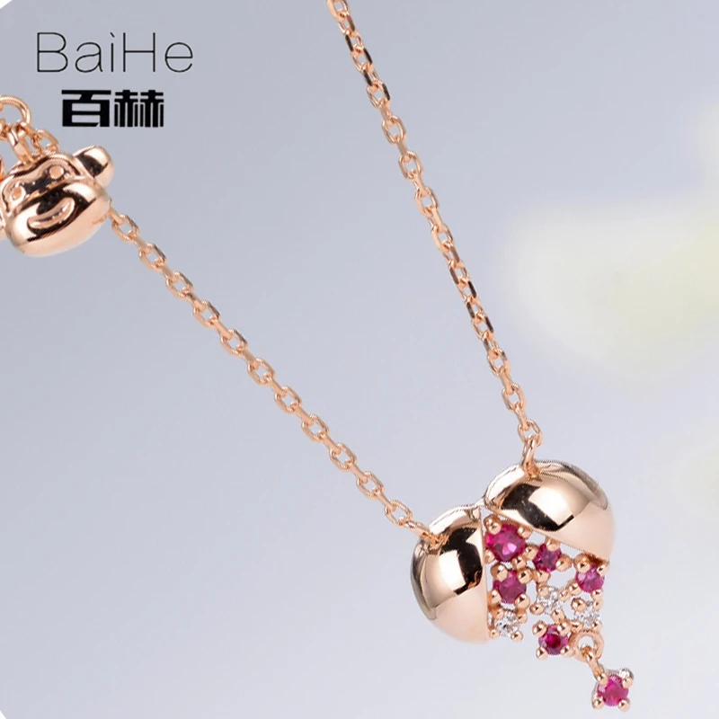 BAIHE однотонные 18K розовое золото 0.12ct натуральные резиновые свадебные женские