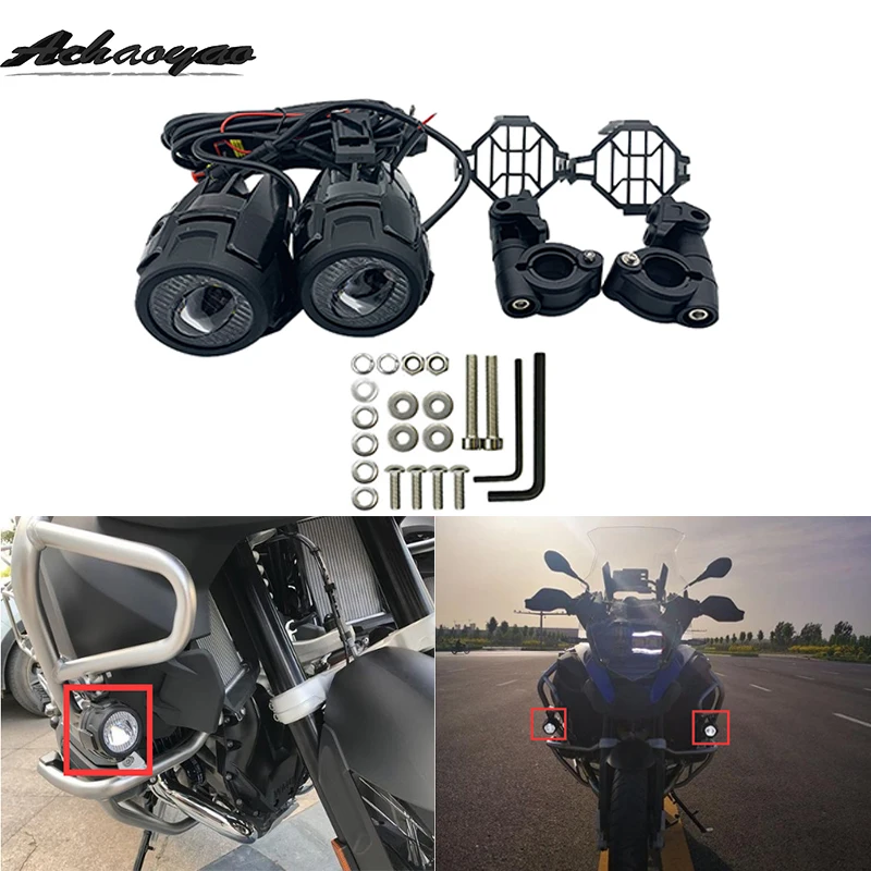  1 Pair 40W LED Auxiliary Lamp Fog Driving Light Kits with Protect Guards Wiring Harness for Motorcy - 33031033870