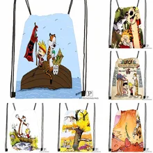 Custom Calvin and Hobbes Drawstring Backpack Bag Cute Daypack Kids Satchel (Black Back) 31x40cm#180531-03-72