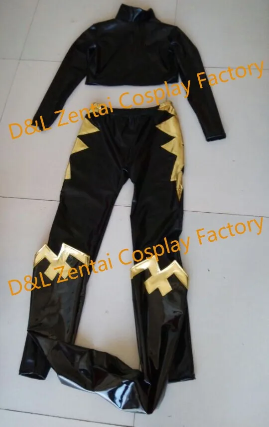 Free Shipping DHL X- Men Storm Ororo Munroe Superhero Costume Black And Gold Shiny Metallic Suit Halloween Cosplay Costume XM111 (2)