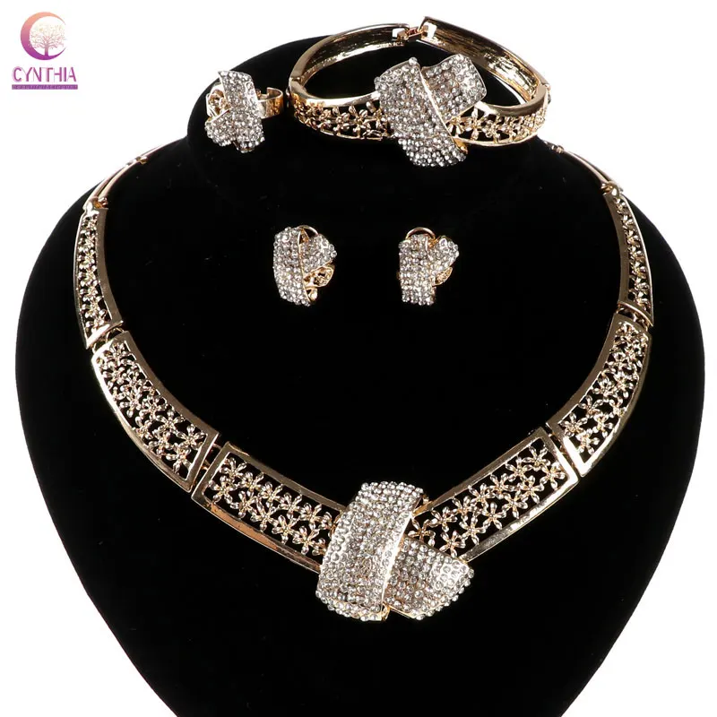 

Women necklace Trendy Jewelry sets for wedding hot sale 2017 Statement necklace Exclusive gold with earrings