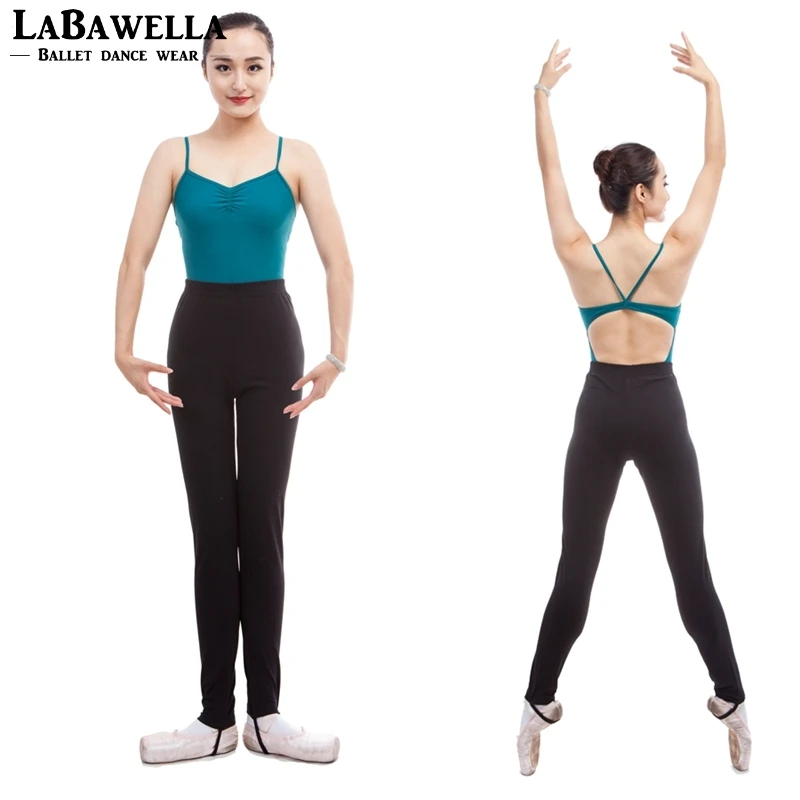 adult black cotton stirrup tight foot pants dance ballet waist elastic