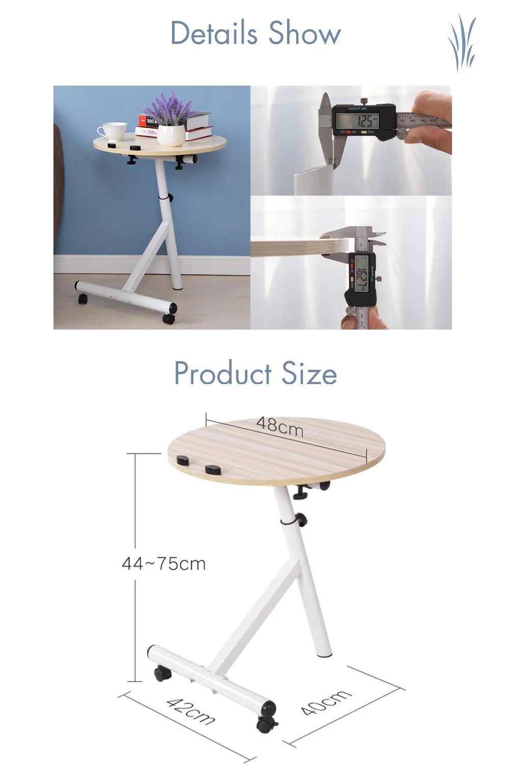 Movable Lift Desk Round Adjustable Tea Table