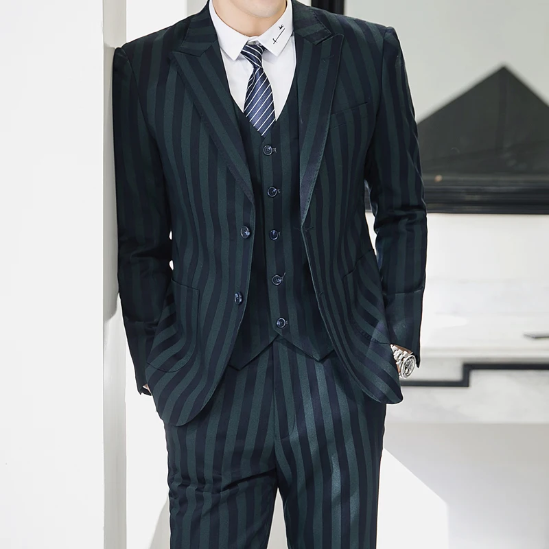 Blazer + trousers + vest 3 pieces / 2019 menswear 3 pieces striped fashion wedding suit coat jacket trousers waistcoat