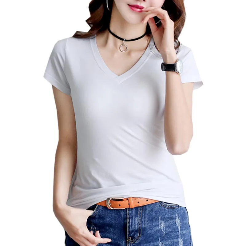 Aliexpress com Buy White  Female T shirt  V Neck Short  