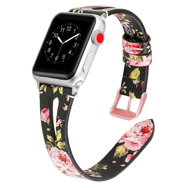 

Genuine Leather correa strap for apple watch band 44mm 40mm 42mm 38mm 4/3 bracelet printing watchband for iwatch series 4/3/2/1