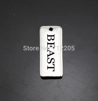 

New Arrival New arrival Antique silver color 100pcs 1 lot Vintage Rectanglet BEAST Pendant Charms