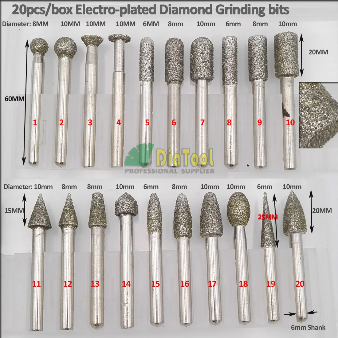 Diatool 20 штук ый алмазных головок #46 установлены точки поворотный Гравировка инструмент