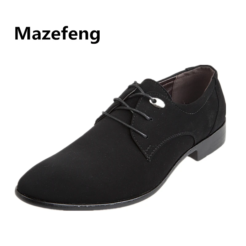 Mazefeng 2019 England Style Spring Male Frosted Leather Shoes Pointed Toe Men Dress Shoes Solid Fashion Business Leather Shoes
