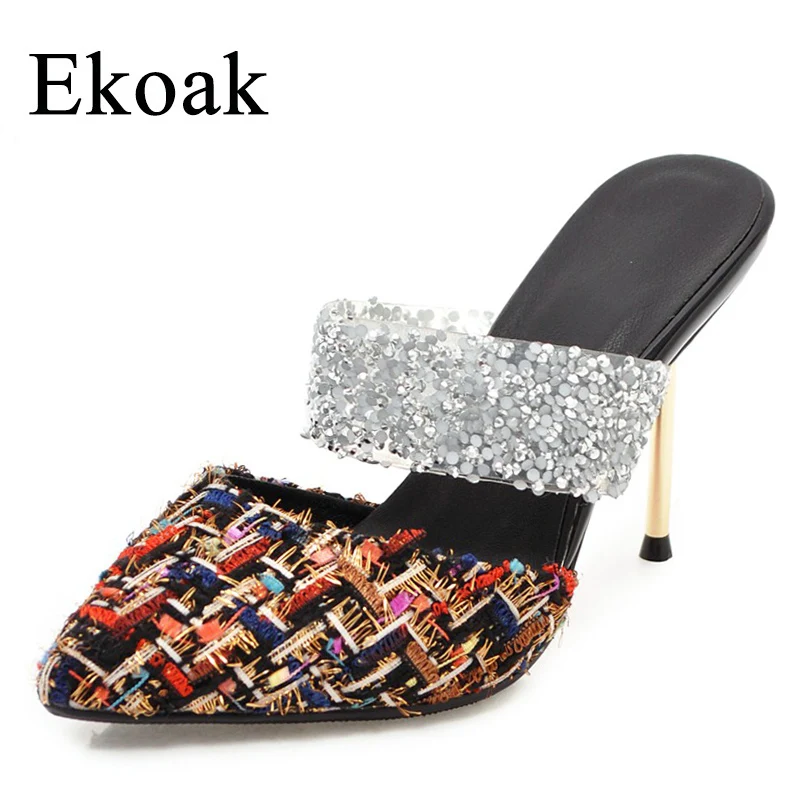 Ekoak New 2018 Summer Women Shoes Sexy Crystal Party Shoes Fashion Bling Women Sandals Ladies Thin High Heels Shoes Woman ekoak new 2018 summer shoes woman fashion crystal women sandals ladies wedges platform shoes woman party shoes gladiator sandals