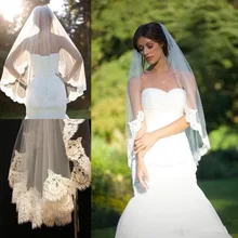 2016 velos dactilar Alencon Velo de Encaje re-bordado de encaje velo nupcial Floral de marfil alencon nupcial accesorios de la boda