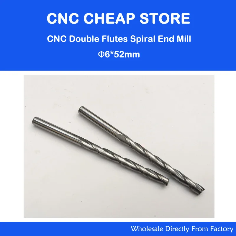 

NEW 2pcs/lot 6*52MM Carbide Two/Double Flute End Mill Router Bit, CNC Carving Engraving Tools, Milling Cutter Free Shipping