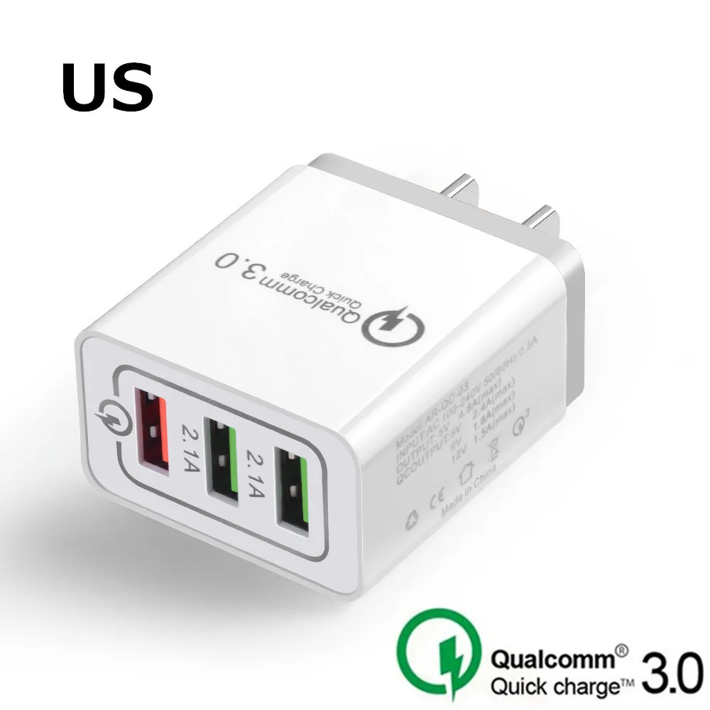 Быстрая зарядка 3,0 USB зарядное устройство EU US plug Charge QC3.0 Быстрая зарядка 3 порта дорожное настенное зарядное устройство для iPhone samsung Xiaomi huawei - Тип штекера: Gray-US