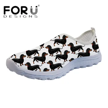 

FORUDESIGNS Casual Summer Flats Animal Dachshund 3D Print Women Light Mesh Sneakers for Ladies Girls Slip-on Beach Water Loafers