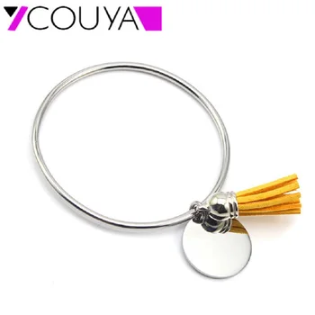 

2017 Popular Multicolor Tassel bangle beach style Stainless Steel tassel round pendant bracelet for women Charm Jewelry