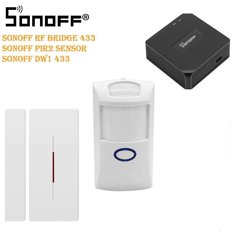 

Sonoff RF Bridge 433MHZ Wifi Wireless Signal Converter PIR 2 Sensor/ DW1 Door & Window Alarm Sensor for Smart Home Security Kits