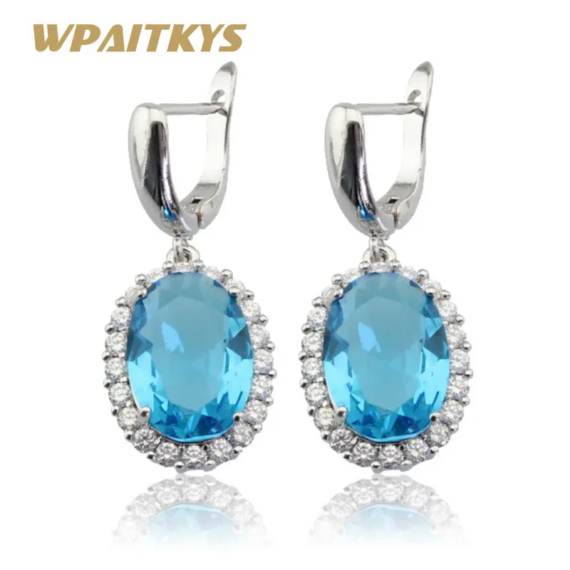 

WPAITKYS White Light Blue Cubic Zirconia Silver Color Drop Earring Jewelry For Women Free Gift Box Christmas Gift
