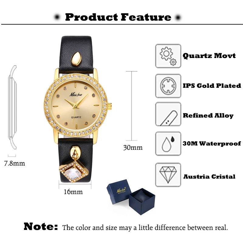 Reloj Mujer Missfox синий дамы золотые часы Для женщин Повседневное кварцевые квадратный