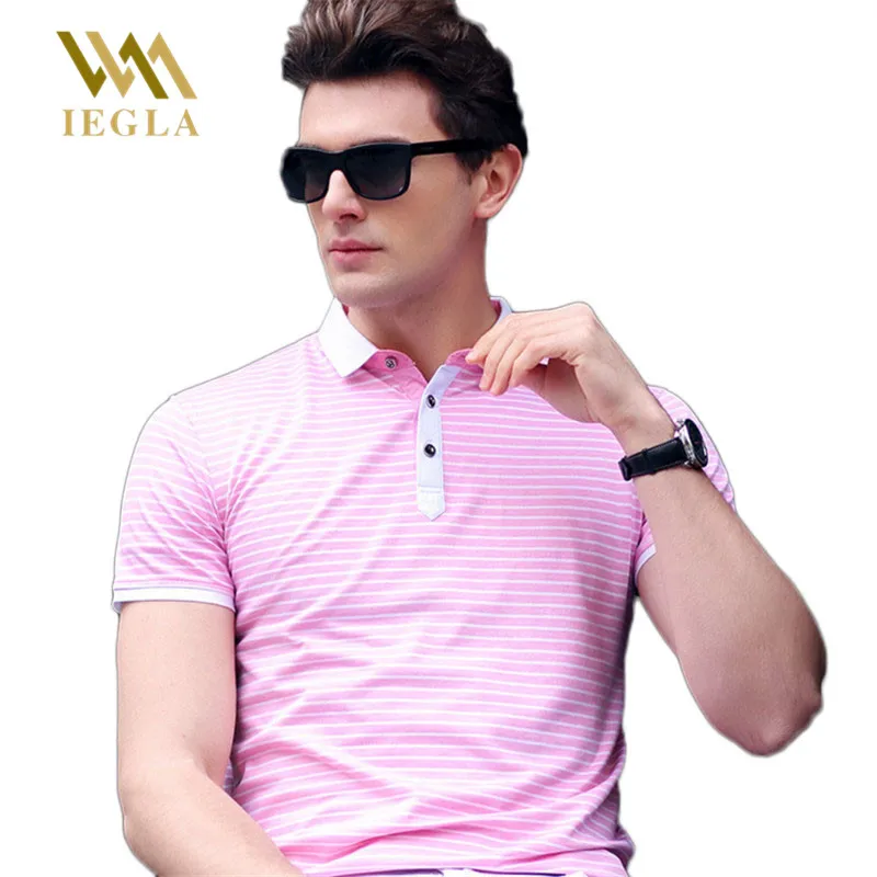 

Polo Shirt Men Youth Lapel Polos Shirts Cotton Striped Camisa Polo Masculino Homme Summer Pink Male Blouses Fashion Tops New