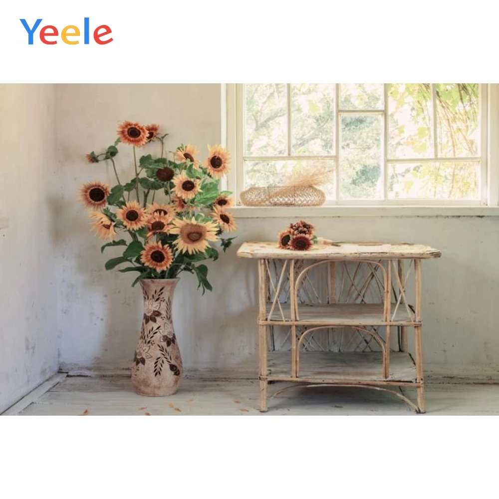 

Yeele Room Spring Sunflower Table Window Baby Portriat Inteiror Photography Background Photographic Backdrops For Photo Studio