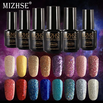 

MIZHSE 7ml Nail Gel Polish Set Hybrid Varnish UV Gel Holographic Glitter Sequins Semi Permanent Long Lasting Gel Polish Nail Art