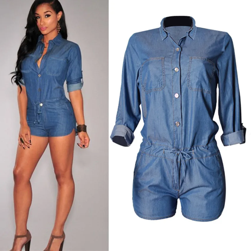 lace up denim romper