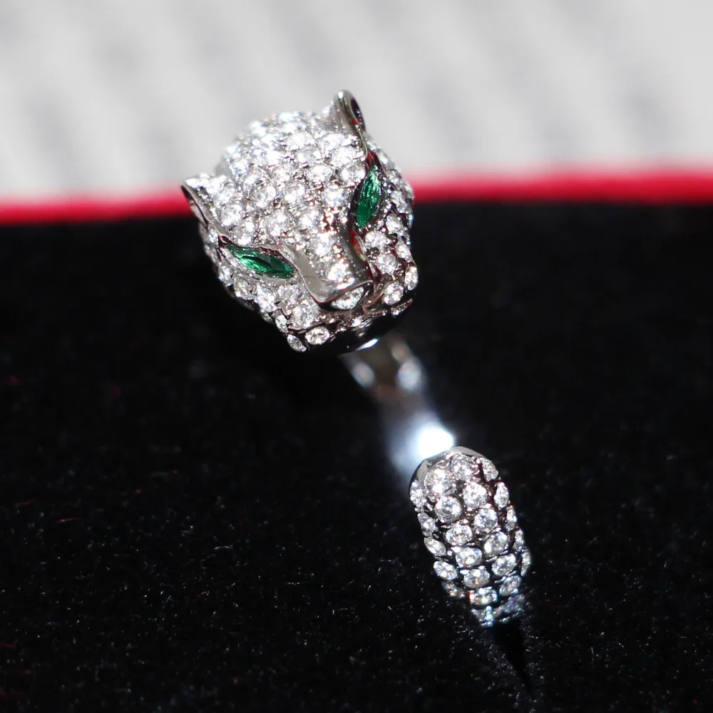 Головы леопарда Стиль diamond Винтаж Женский Золотой Юбилей кольцо au750 золото Ювелирные украшения Best подарок для любви