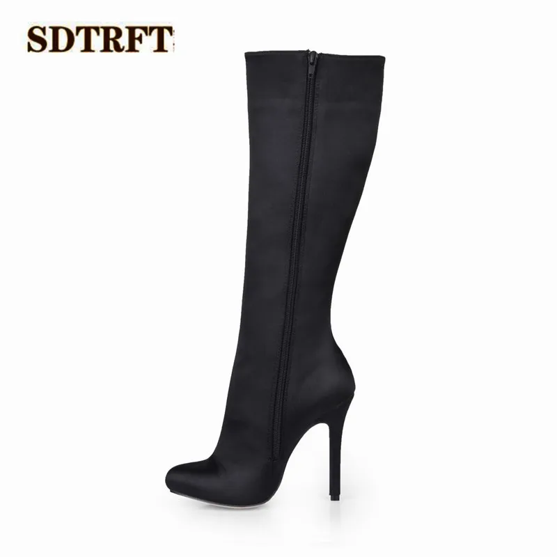 SDTRFT/модные весенние сапоги до колена на шпильке 12 см; botas mujer; пикантная обувь; женские черные вечерние туфли-лодочки; Прямая