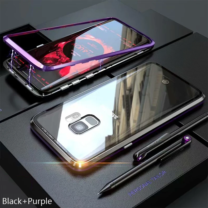 Для samsung S9 чехол Роскошные Жесткий магнитного металла Алюминий сплав прозрачный Стекло задняя крышка чехол для телефона для samsung S9 Coque