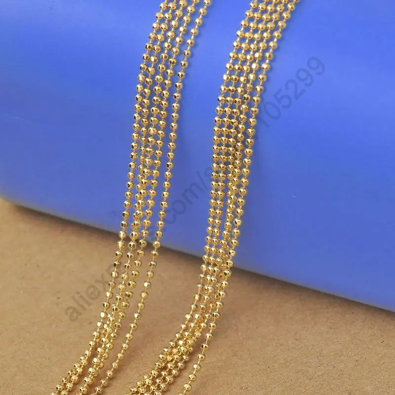 

JEXXI Fast Ship Wholesale 5PCS Lot 18Inches Yellow Gold Filled Beads Prayer Ball Necklaces Chain For Pendant Stamped Gift