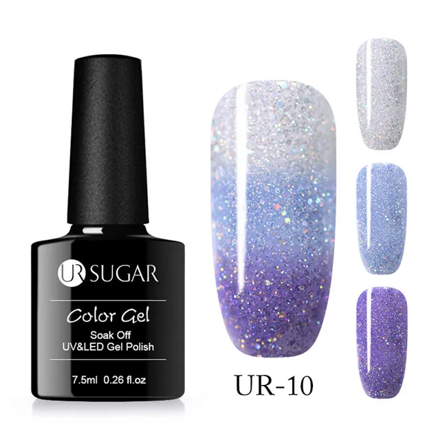 UR-10 Ur Sugar, 3 цвета, меняющий температуру, Гель-лак для ногтей, Радужный голографический термальный замачиваемый УФ-Гель-лак, 7,5 мл, дизайн ногтей - Цвет: UR-10