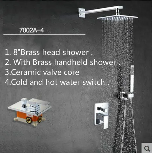 8 "10" 12 "латунная квадратная ливневая душевая в-настенный скрытый душевой набор 7002
