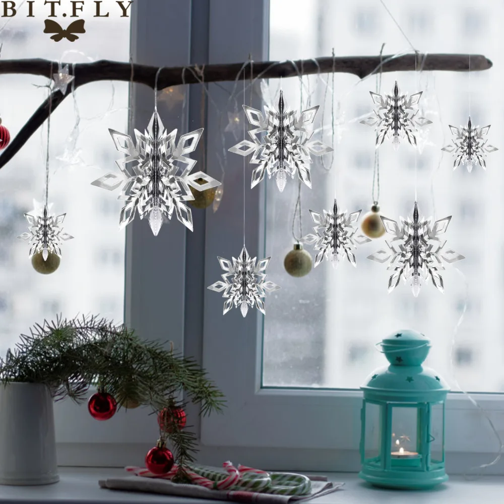 15/20/25cm Christmas 3D paper snowflake sliver frozen Pendants Paper Garland Christmas Wedding Decoration Scene New Year Decor